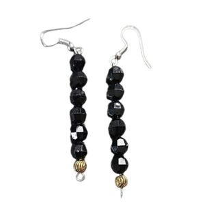 Black and Goldtone Beaded Drop Earrings